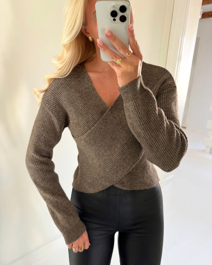 Pieces bluse silly ls rev wrap light grey morel