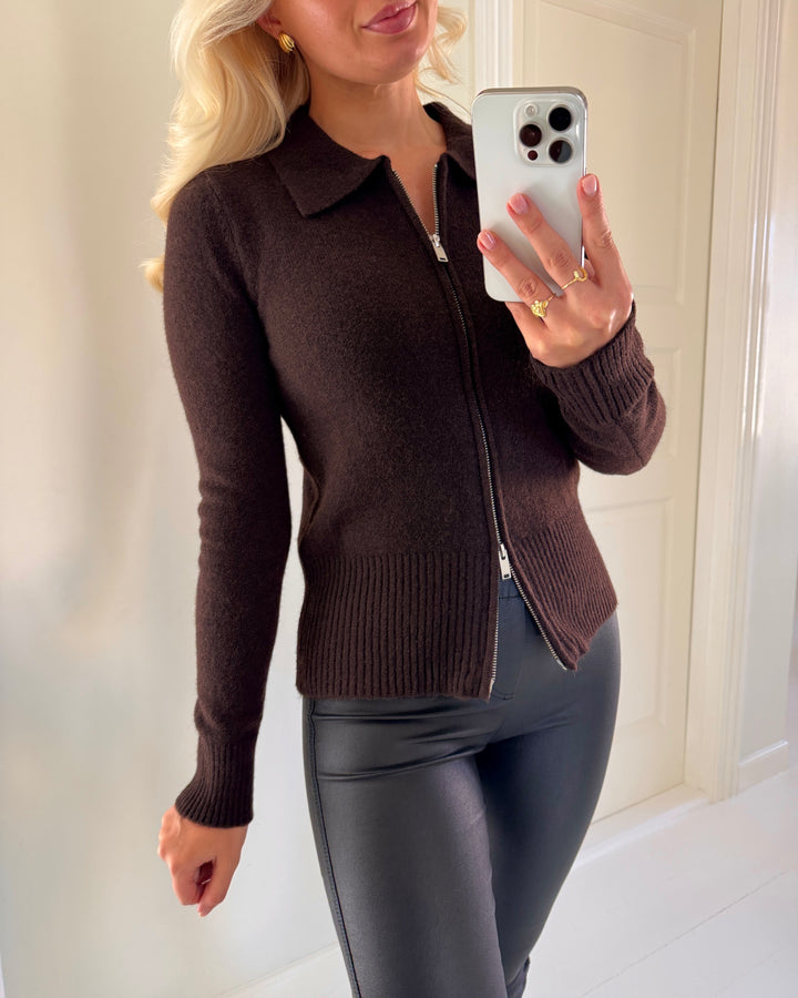 Only cardigan macey knt coffee bean melange silver zip