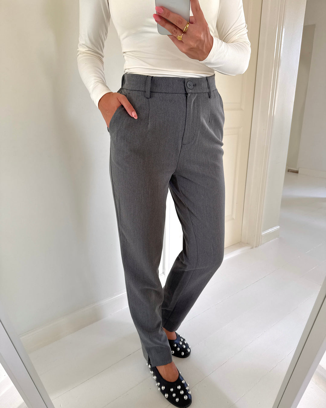 Pieces bukser kamil hw ankle dark grey melange