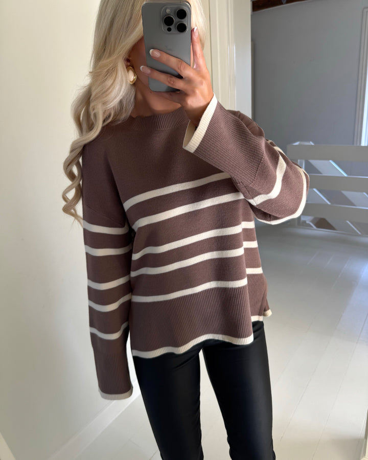 Vero Moda trøje saba ls o-neck stripe brown lentil w/birch
