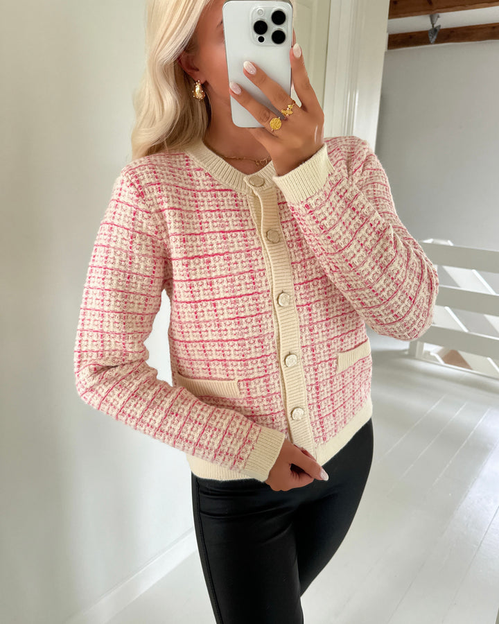 Y.A.S cardigan livia ls short knit birch/raspberry