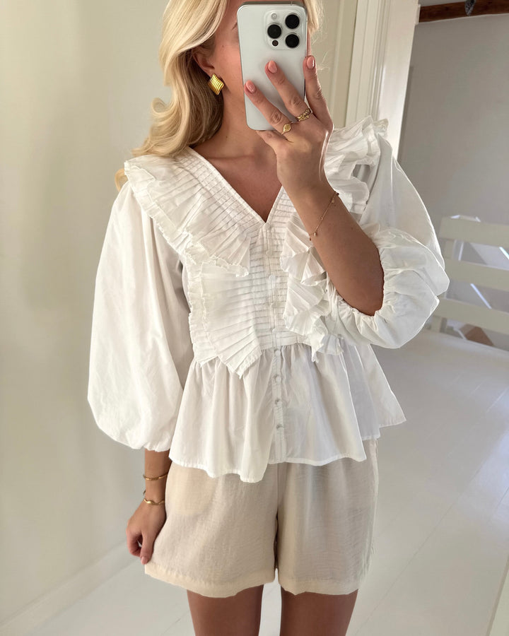 Y.A.S top runa 3/4 ruffle star white