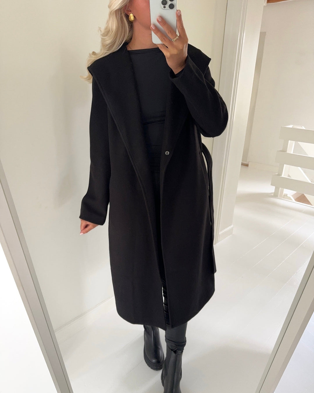 Vero Moda frakke fortunekimi hood long black melange - FORUDBESTILLING LEV. UGE 46