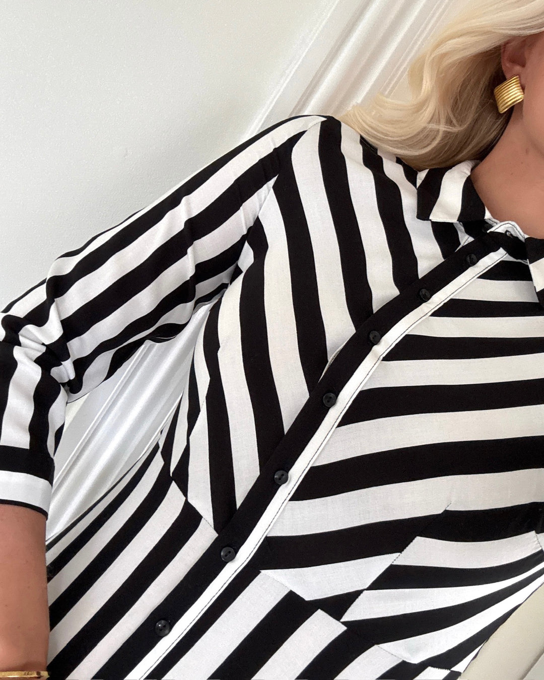 Y.A.S kjole savanna long shirt black/w. white stripes