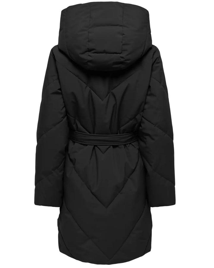 JDY vinterjakke villon long hood belt puffer black