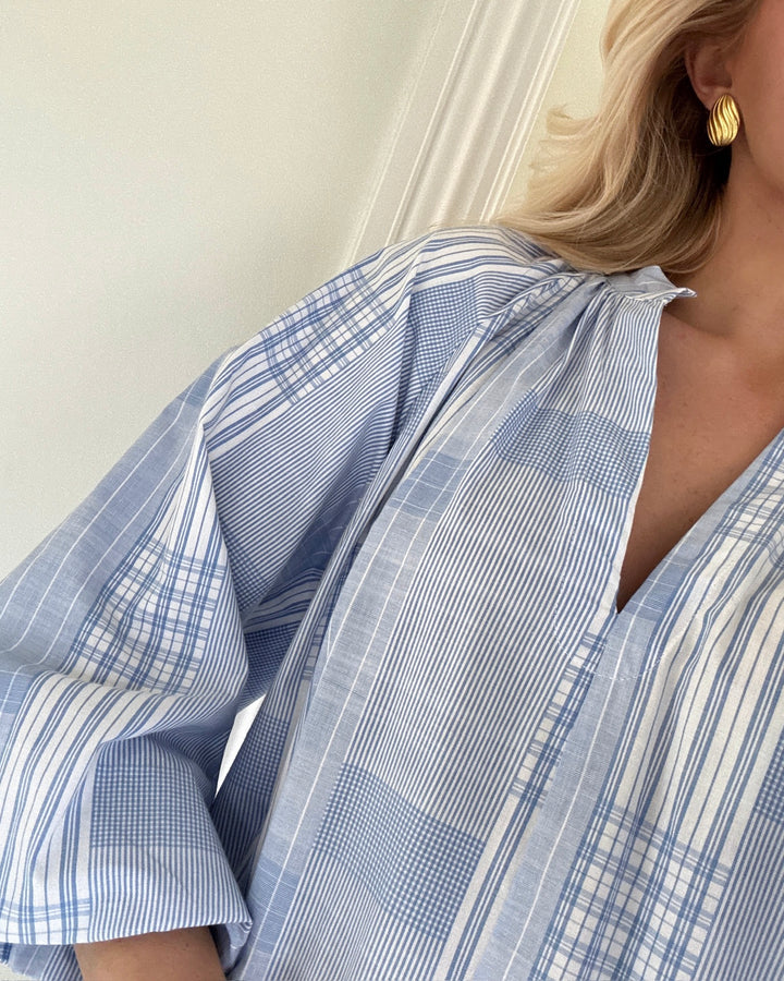 Y.A.S kjole martine 3/4 long star white martine checks