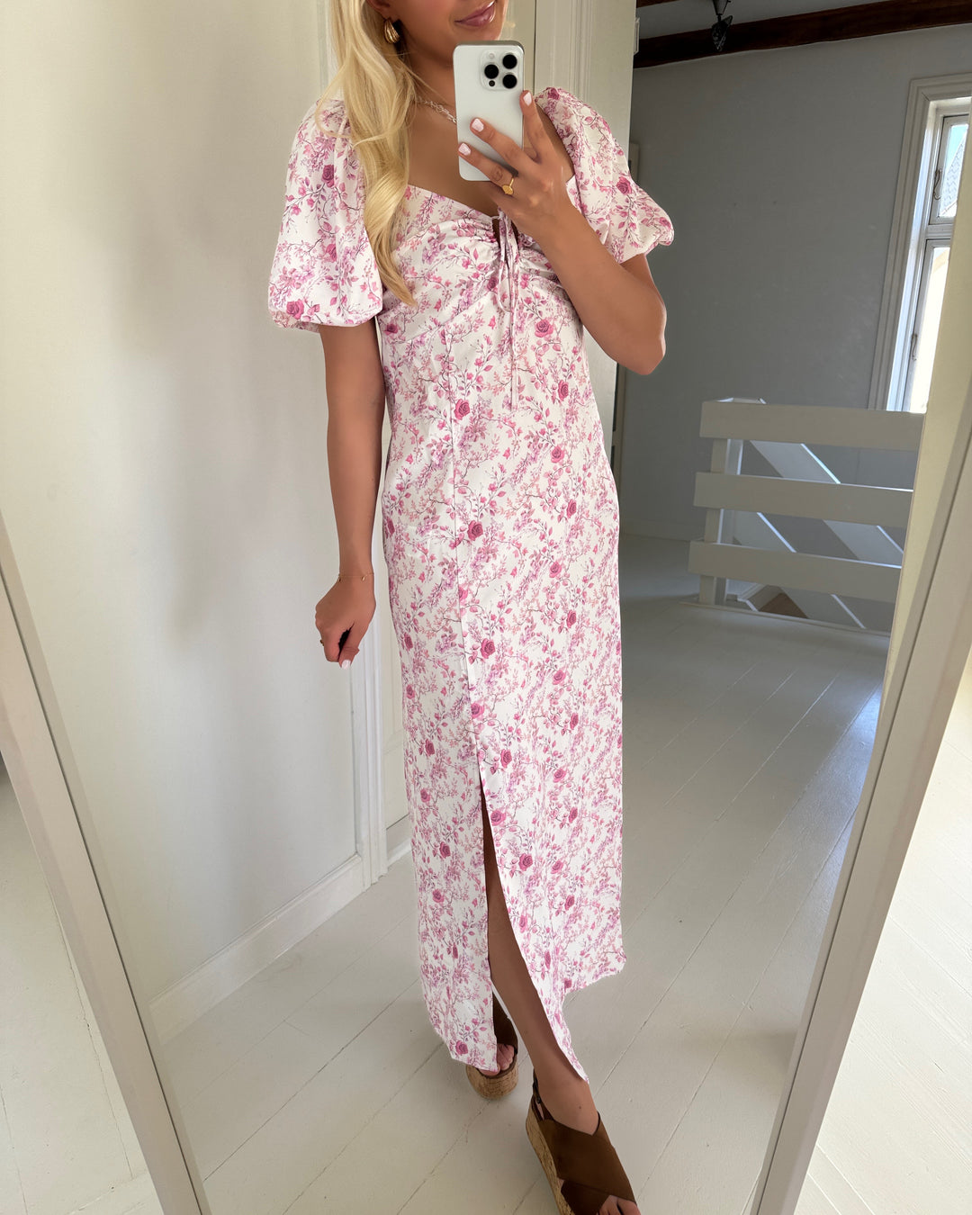 Vero Moda kjole gabriella ss maxi exp snow white/pink rose