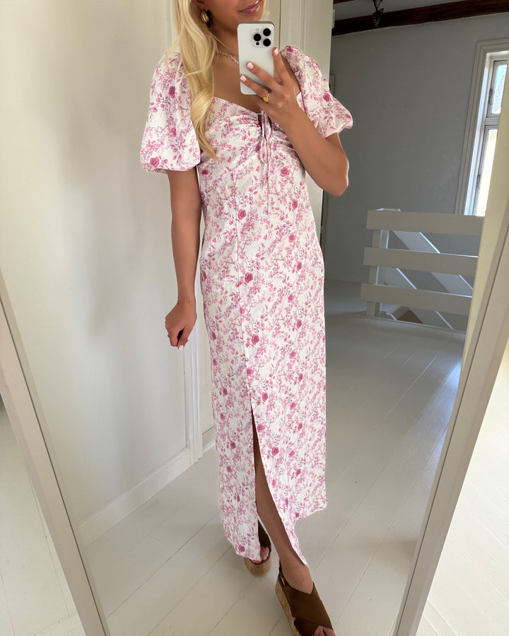 Vero Moda kjole gabriella ss maxi exp snow white/pink rose