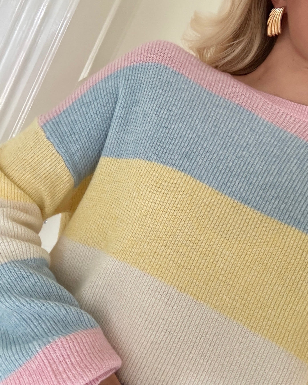 Only sweater atia ls stripe knit light pink melange/winter sky/sunlight/whitecap grey