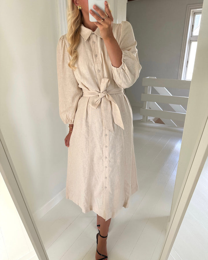 Y.A.S kjole flaxy 3/4 linen shirt noos birch - FORUDBESTILLING LEV. UGE 35