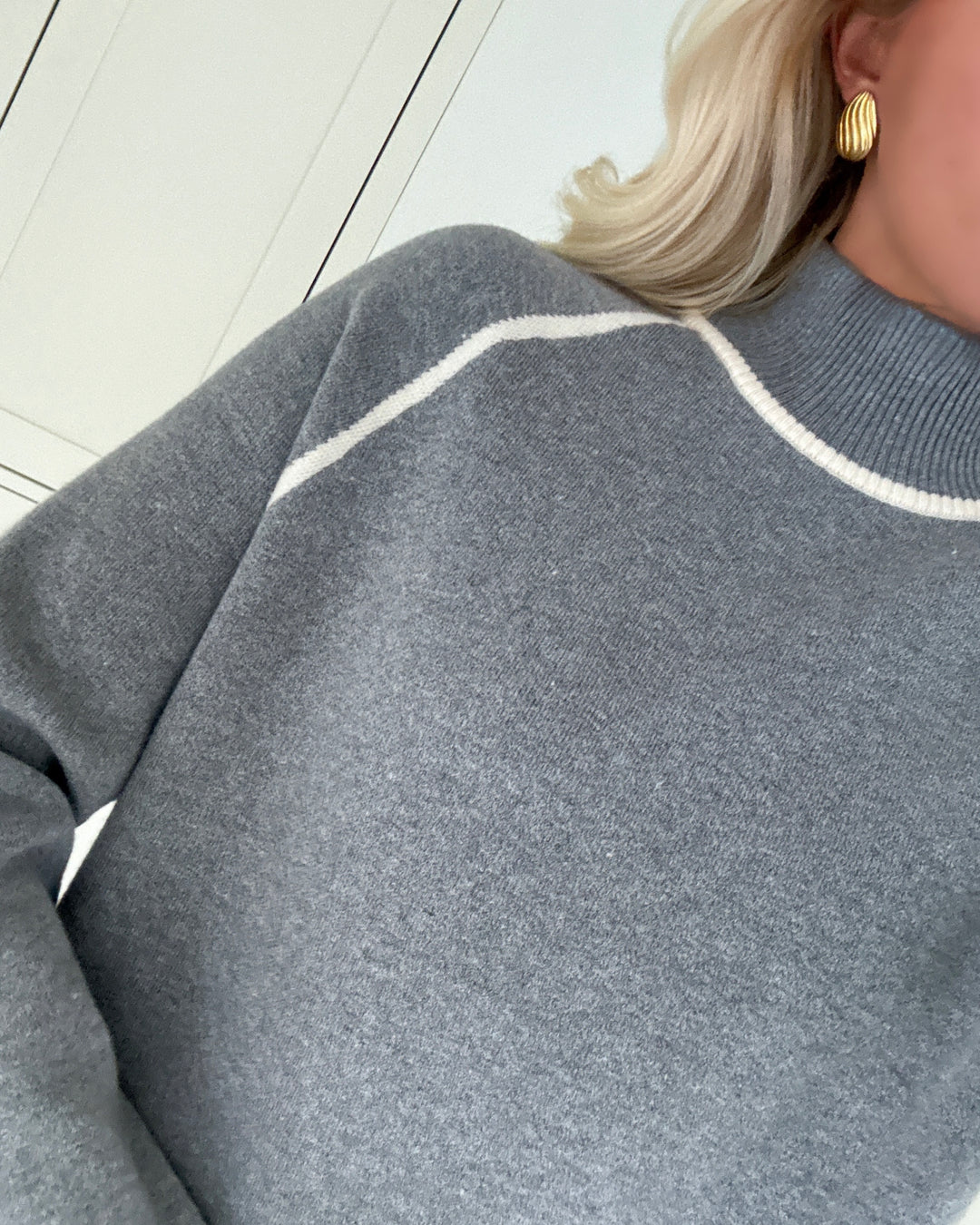 Vero Moda striktrøje gold ls highneck medium grey melange w. birch