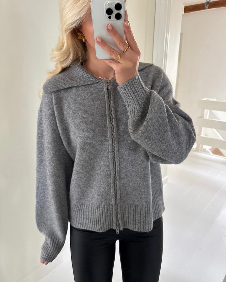 Pieces cardigan malou ls zip knit medium grey melange