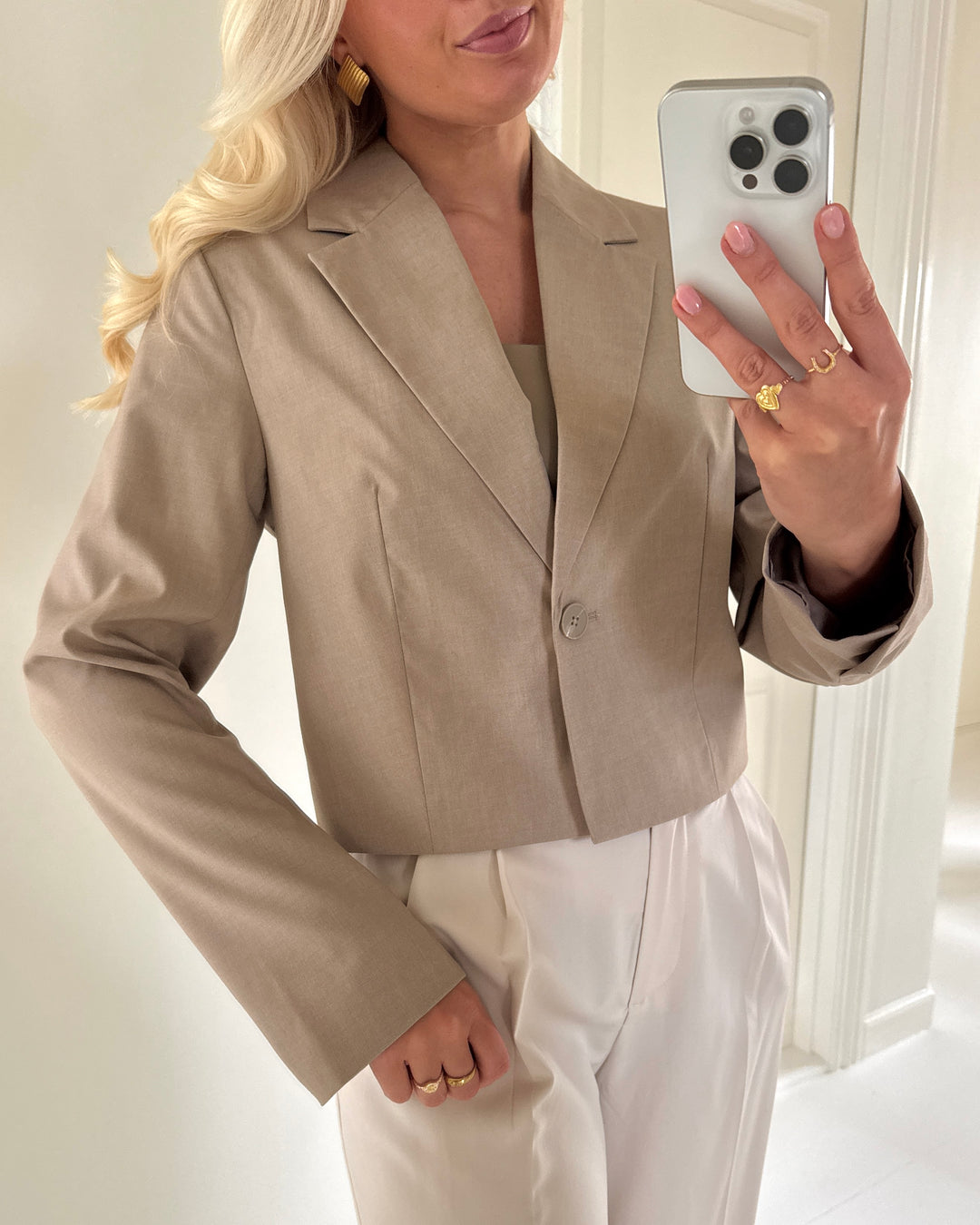 Pieces blazer rosa short greige