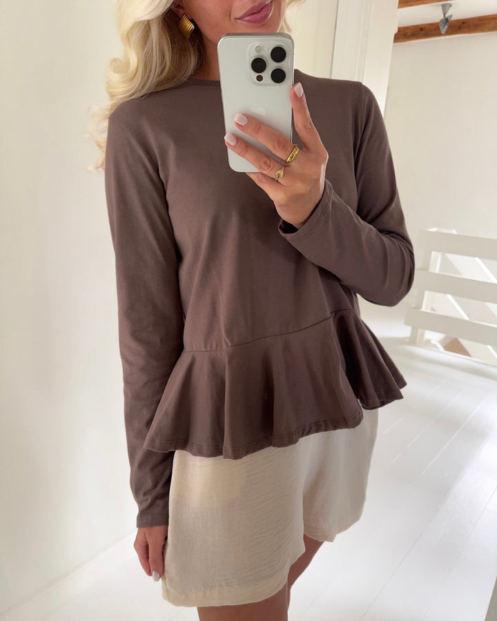 Pieces bluse danilla ls peplum coffee quartz