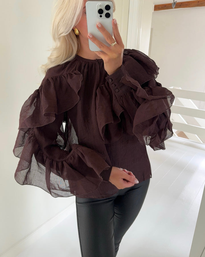 Vero Moda top sabrina ls flounce chocolate martini