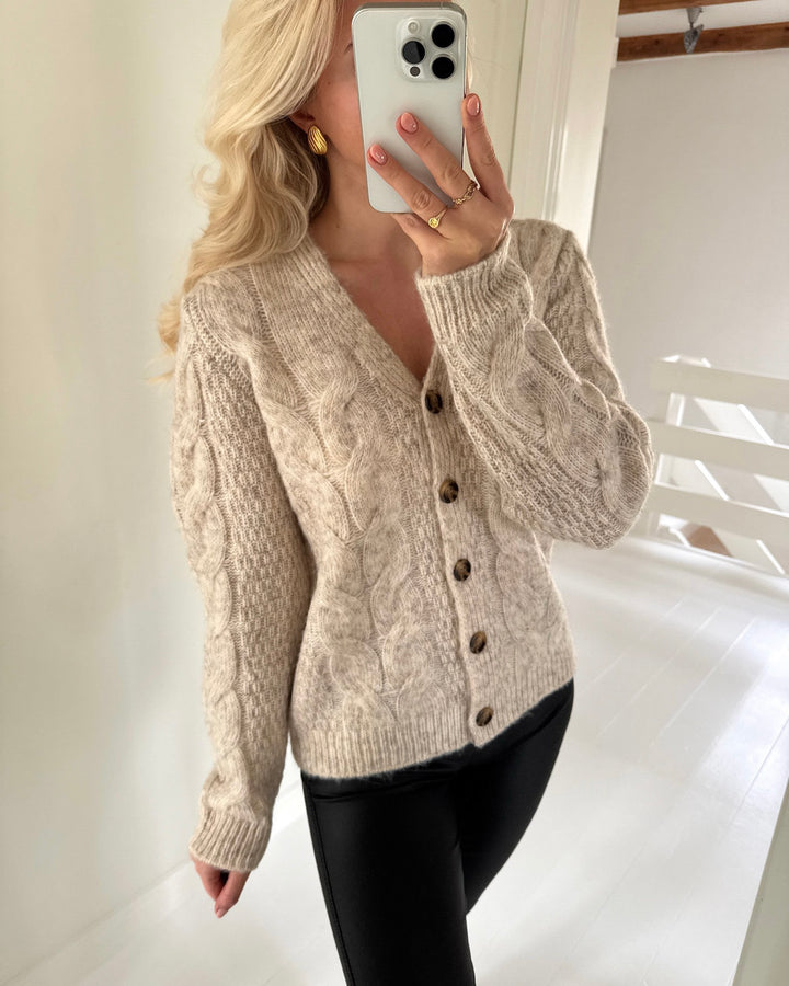Pieces cardigan nina ls v-neck birch - FORUDBESTILLING LEV. UGE 11