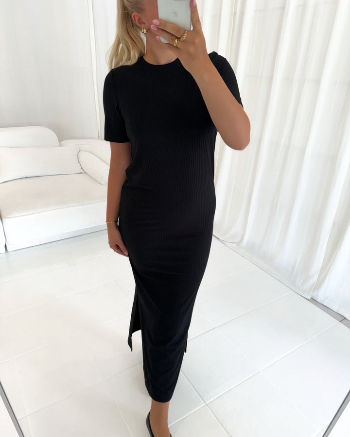 Pieces kjole kylie ss o-neck ankle black