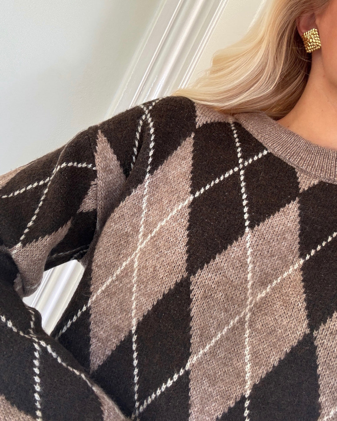 JDY striktrøje bianka ls argyle knit chocolate torte argyle