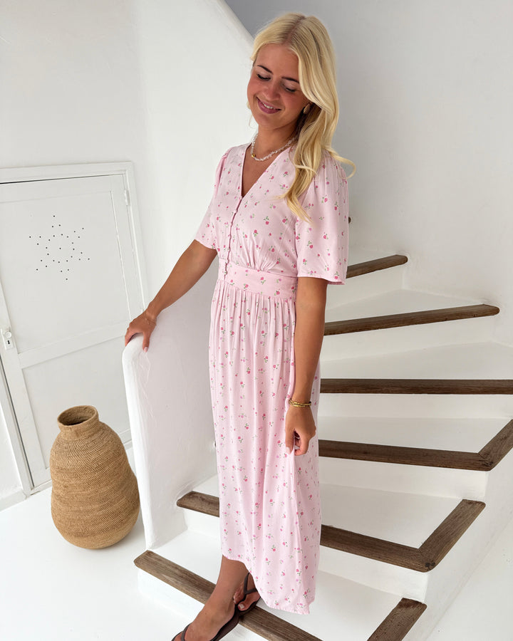 Pieces kjole tala ss midi roseate spoonbill/flower - FORUDBESTILLING LEV. UGE 18