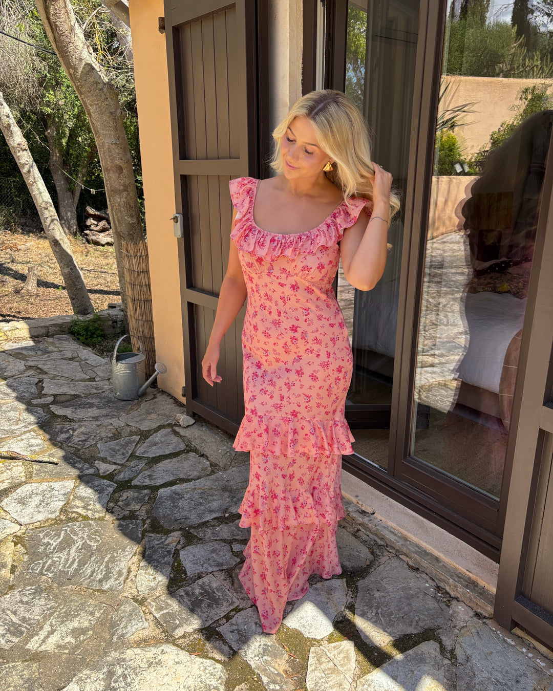 Y.A.S kjole cleo sl maxi strawberry ice ditsy print - FORUDBESTILLING LEV. UGE 19