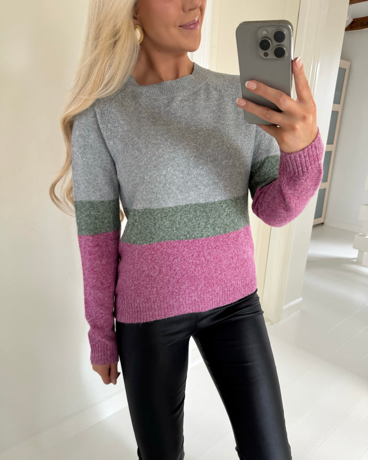 Vero Moda striktrøje doffy ls o-neck block light grey/laurel