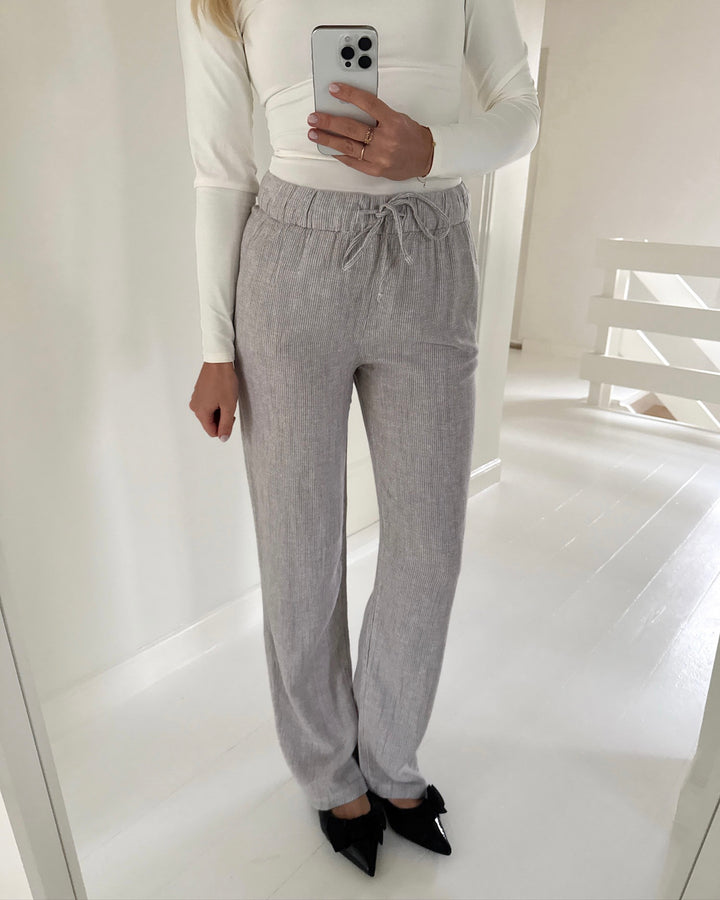 Vero Moda bukser line mr wide linen mix stripe moon rock snow white