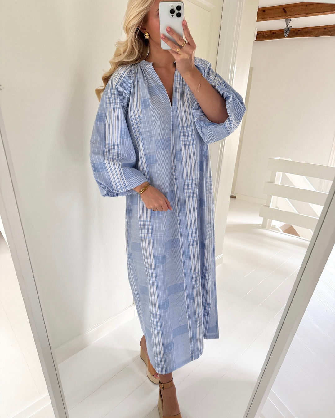 Y.A.S kjole martine 3/4 long star white martine checks