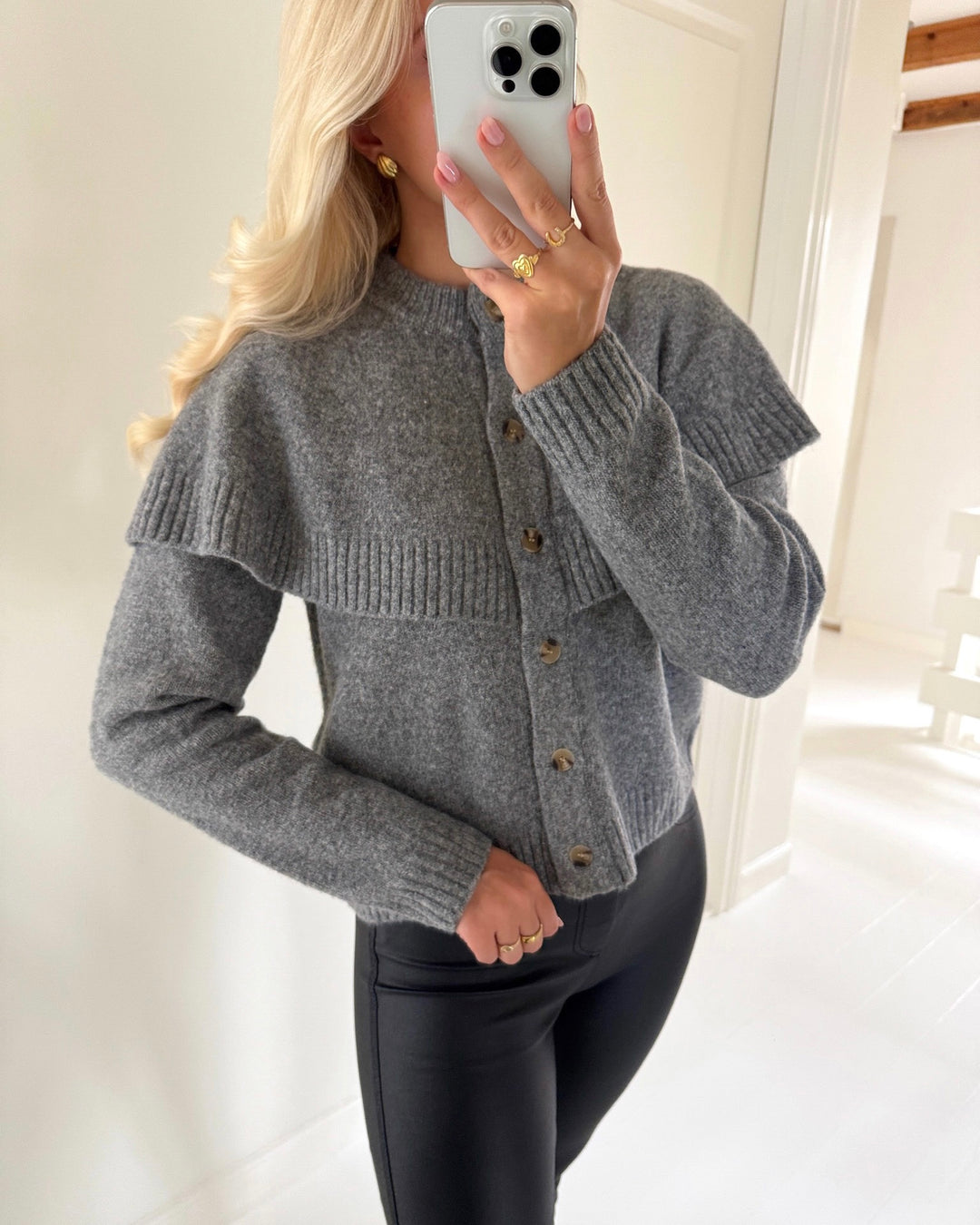 Vero Moda cardigan lilli ls o-neck cape medium grey melange