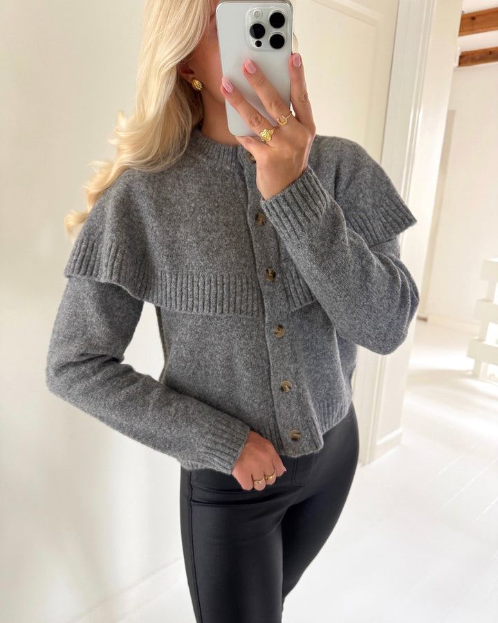 Vero Moda cardigan lilli ls o-neck cape medium grey melange