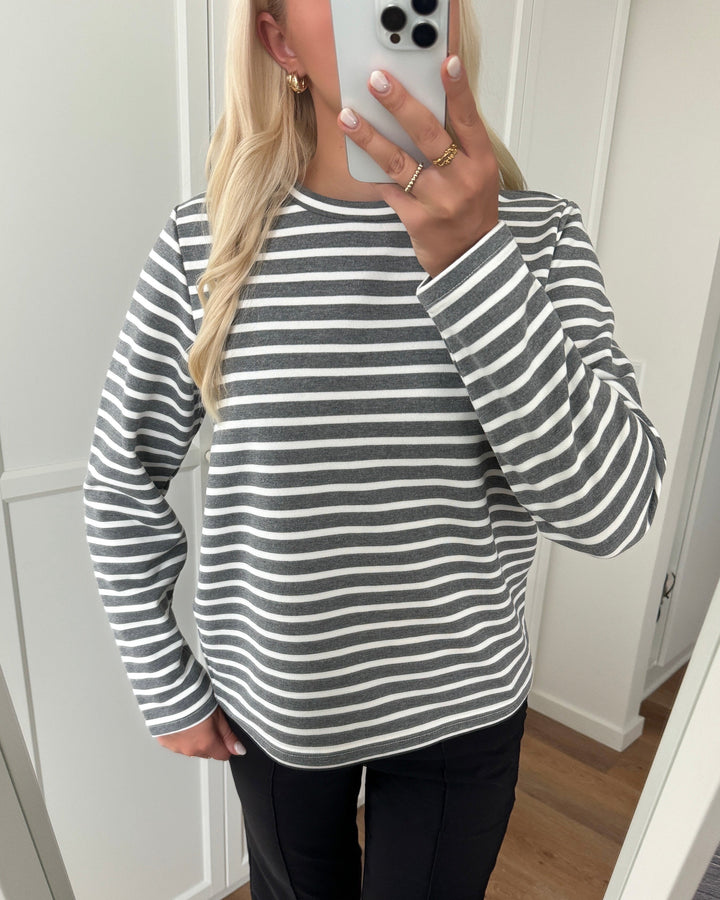 Vero Moda trøje mathilde snow white/w. light grey melange stripes