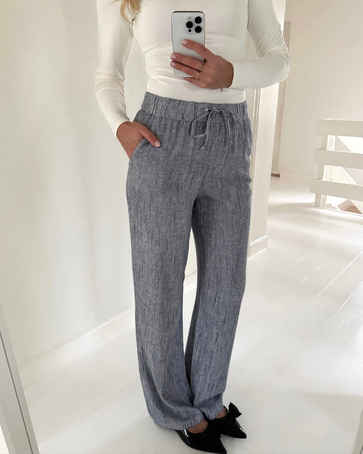 Vero Moda bukser line mr wide linen mix stripe navy blazer snow white