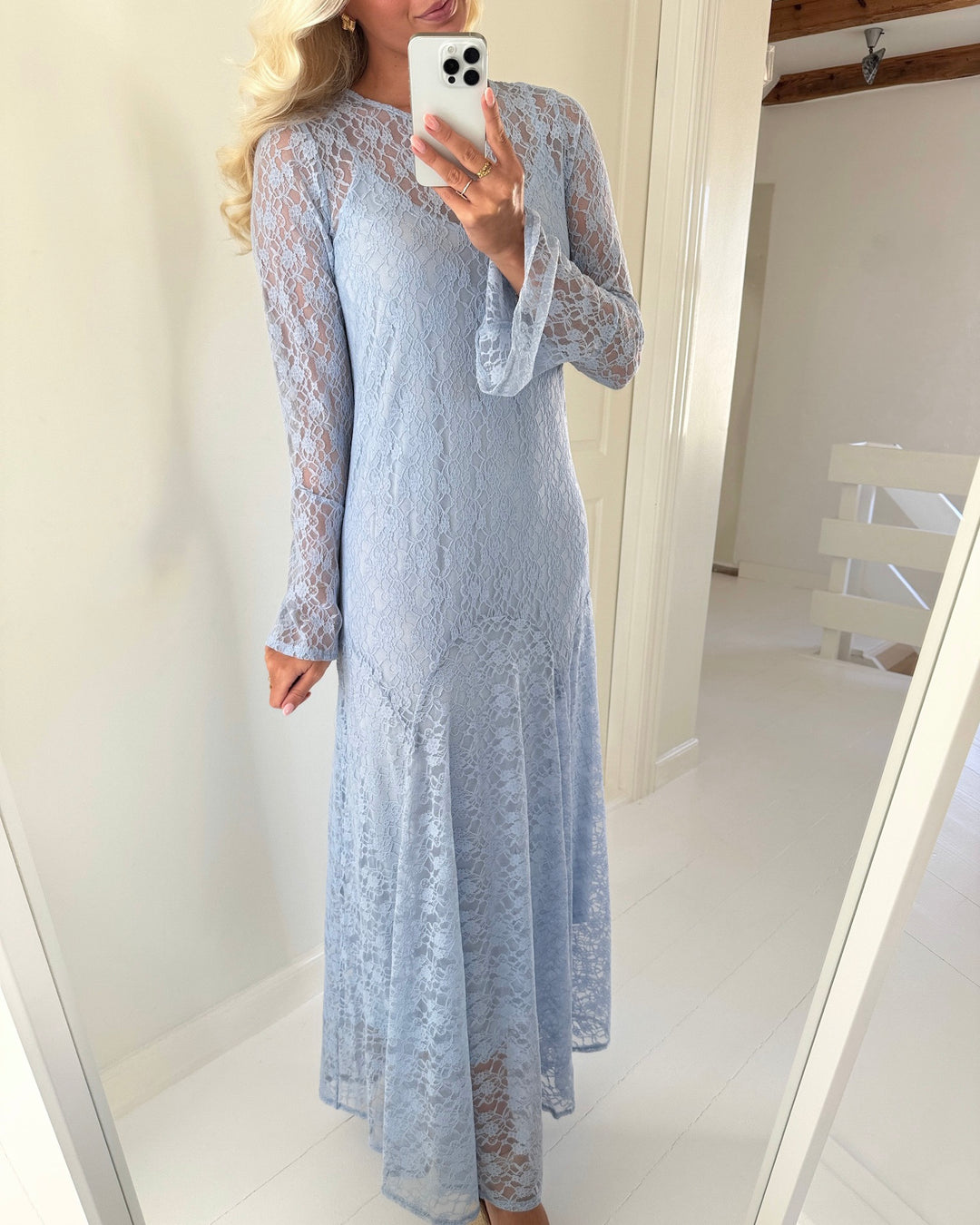 Vero Moda kjole loulou lace ls ankle brunnera blue - FORUDBESTILLING LEV. UGE 19