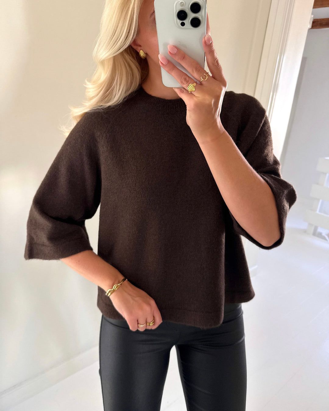 Only striktrøje simoni 3/4 knit coffee bean melange