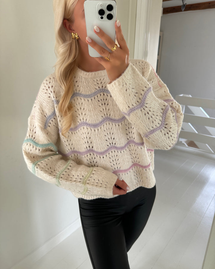 Vero Moda striktrøje hatty ls o-neck stitch birch/w. space dye