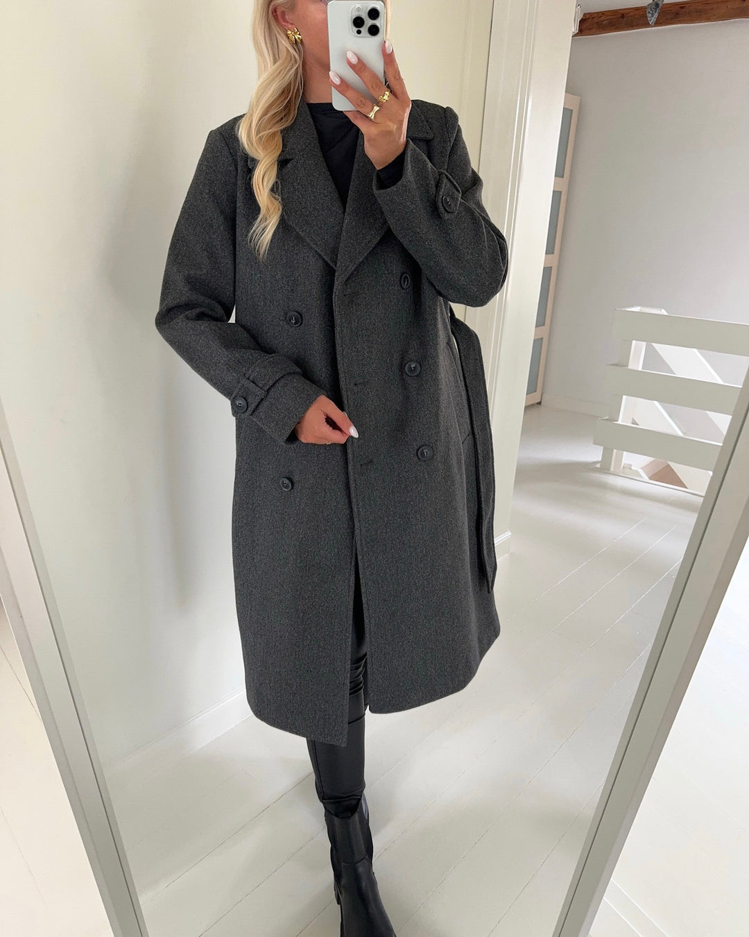 Vero Moda frakke fortunevega long ga noos dark grey/melange - FORUDBESTILLING LEV. UGE 37