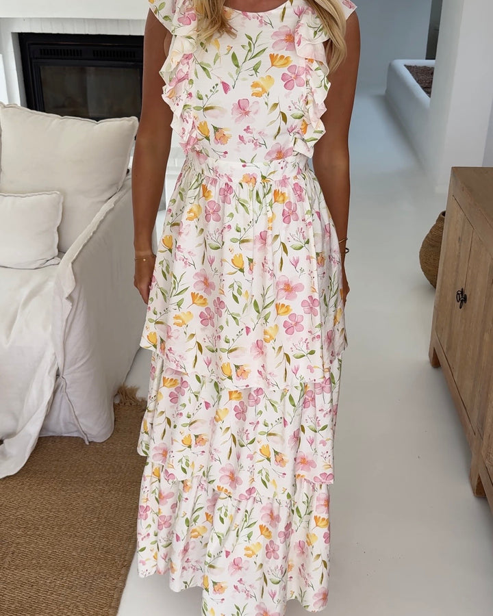 Vero Moda kjole estella sl maxi bright white/flower aop - FORUDBESTILLING LEV. UGE 24/25