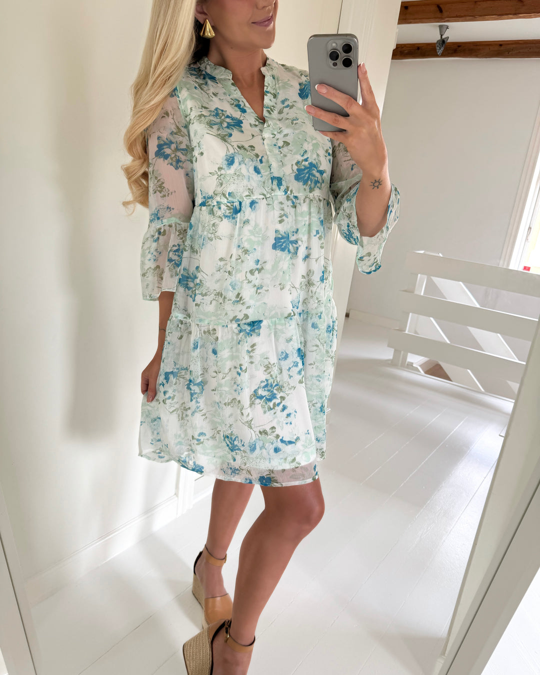 Vero Moda kjole smilla 3/4 short snow white blue brit