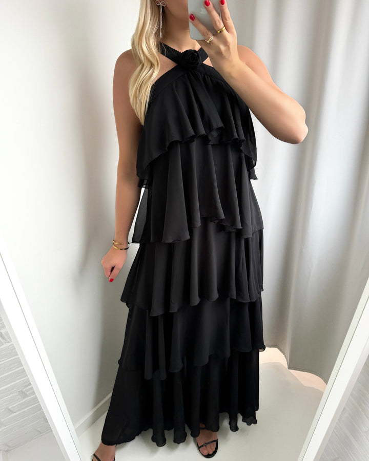 Vero Moda kjole felicia ruffle maxi black