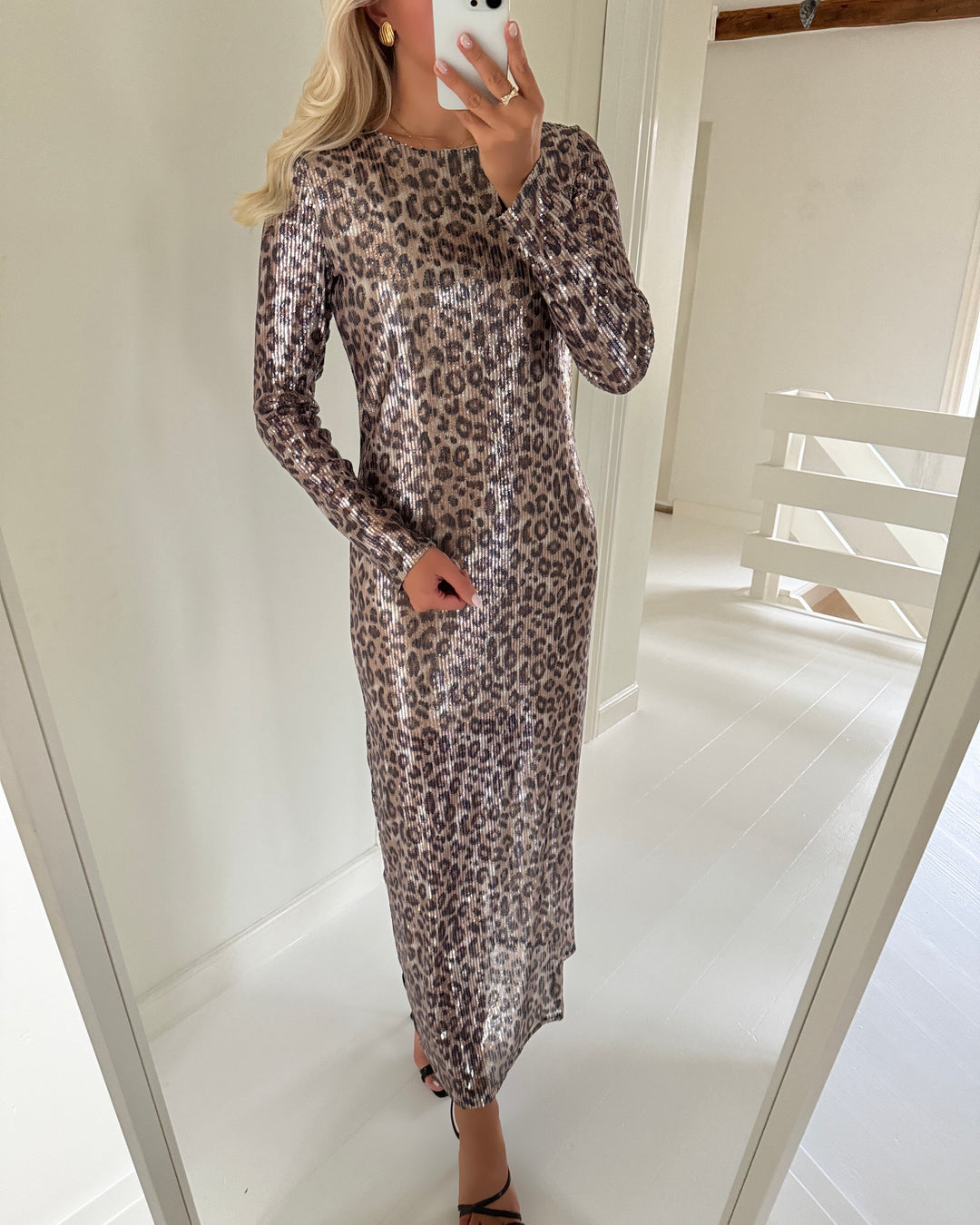 JDY kjole leona sequins ls long brown rice/leo