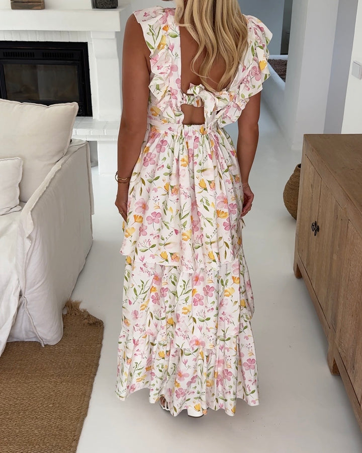 Vero Moda kjole estella sl maxi bright white/flower aop - FORUDBESTILLING LEV. UGE 24/25