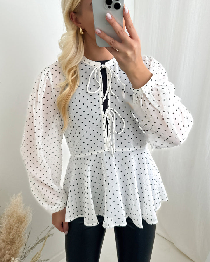 Only bluse isabella ls string white/black dot