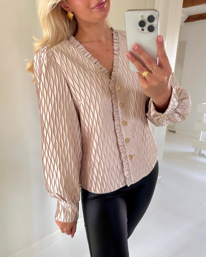 Y.A.S bluse ripple ls v-neck shirt sheer bliss