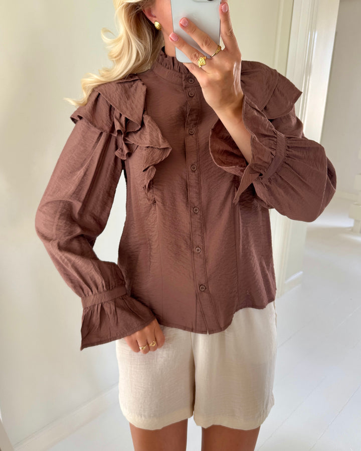 Vero Moda bluse jules ls flounce cocoa brown