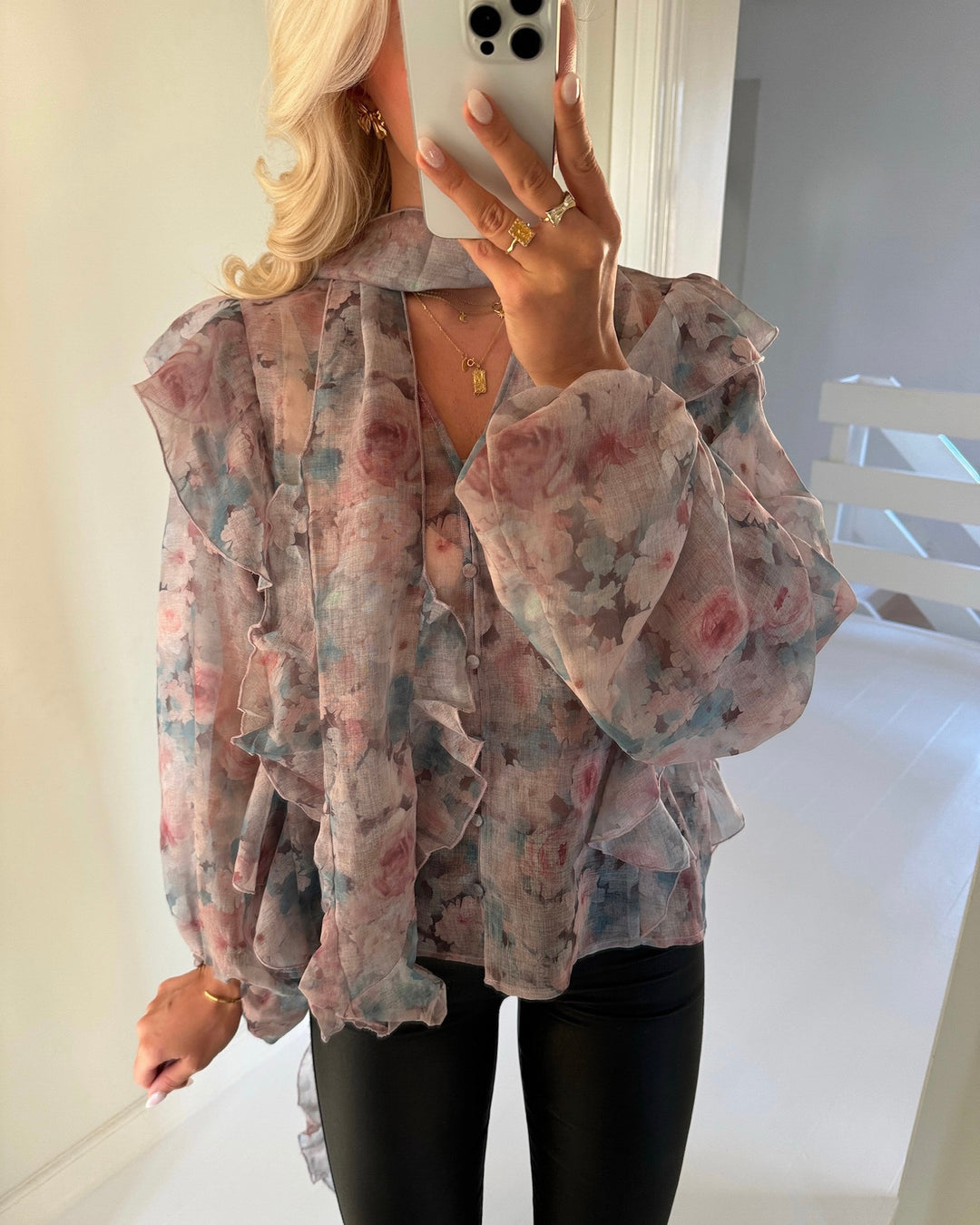 Vero Moda sabrina top ls scarf flounce burlwood/faded flower