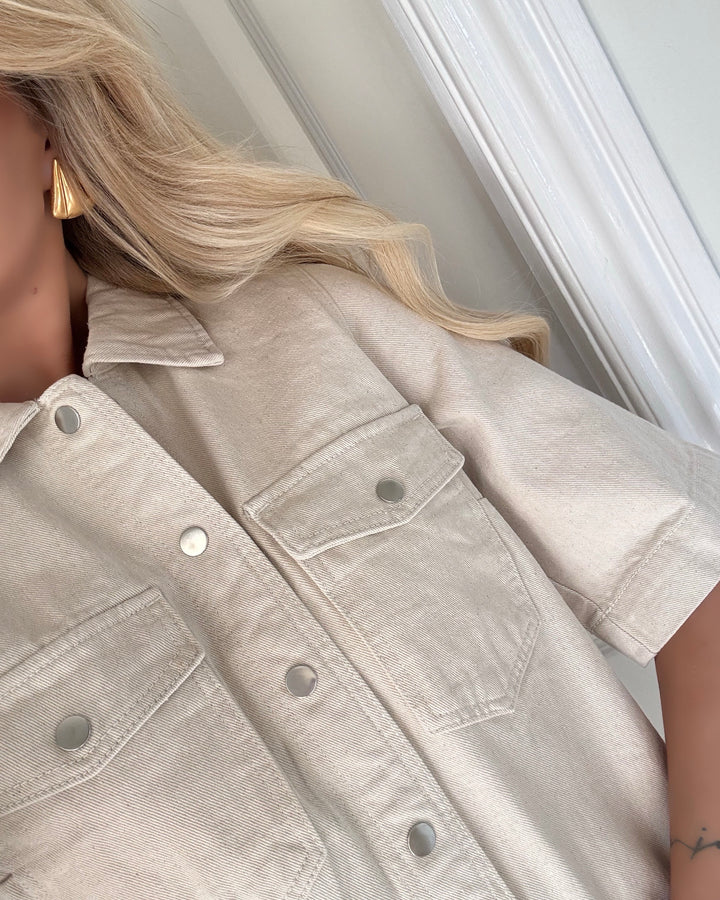 Vero Moda skjortekjole fenja 2/4 short denim ecru