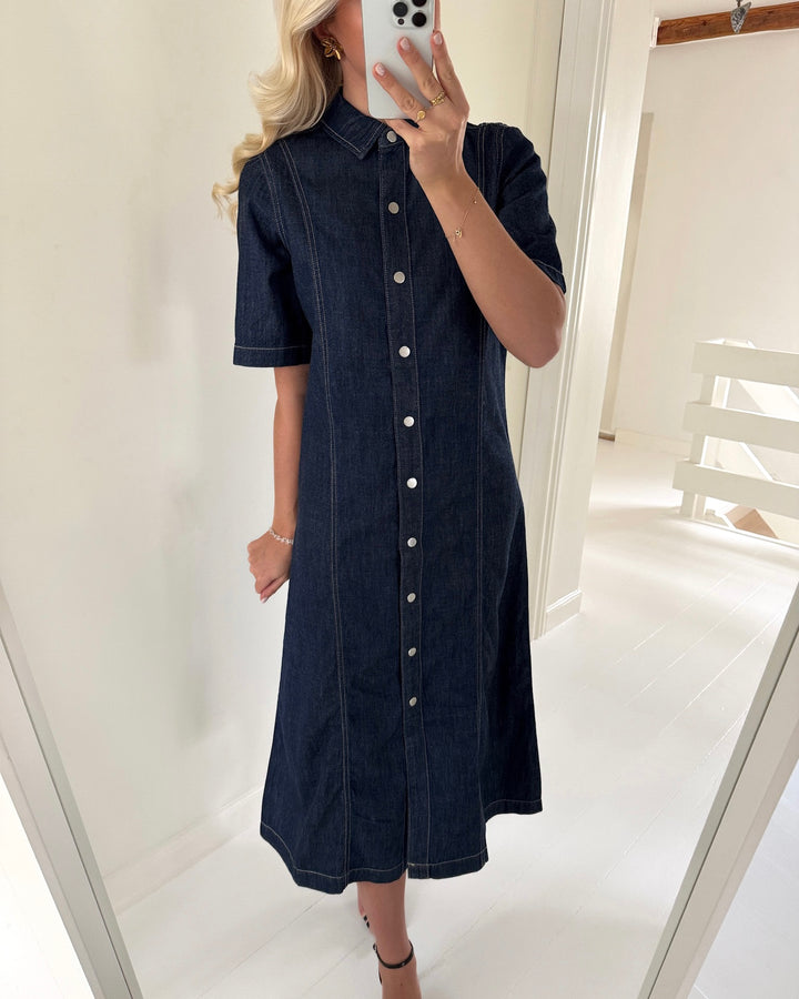 Only skjortekjole runa ss midi rinse dark blue denim