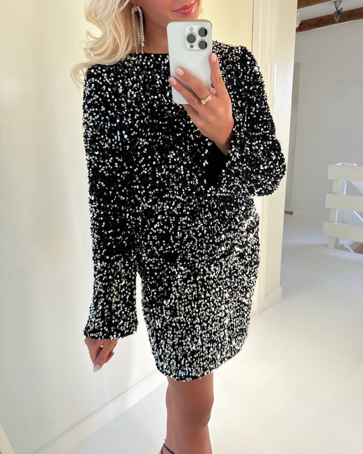 Vero Moda bluse bella ls boatneck black/silver sequins