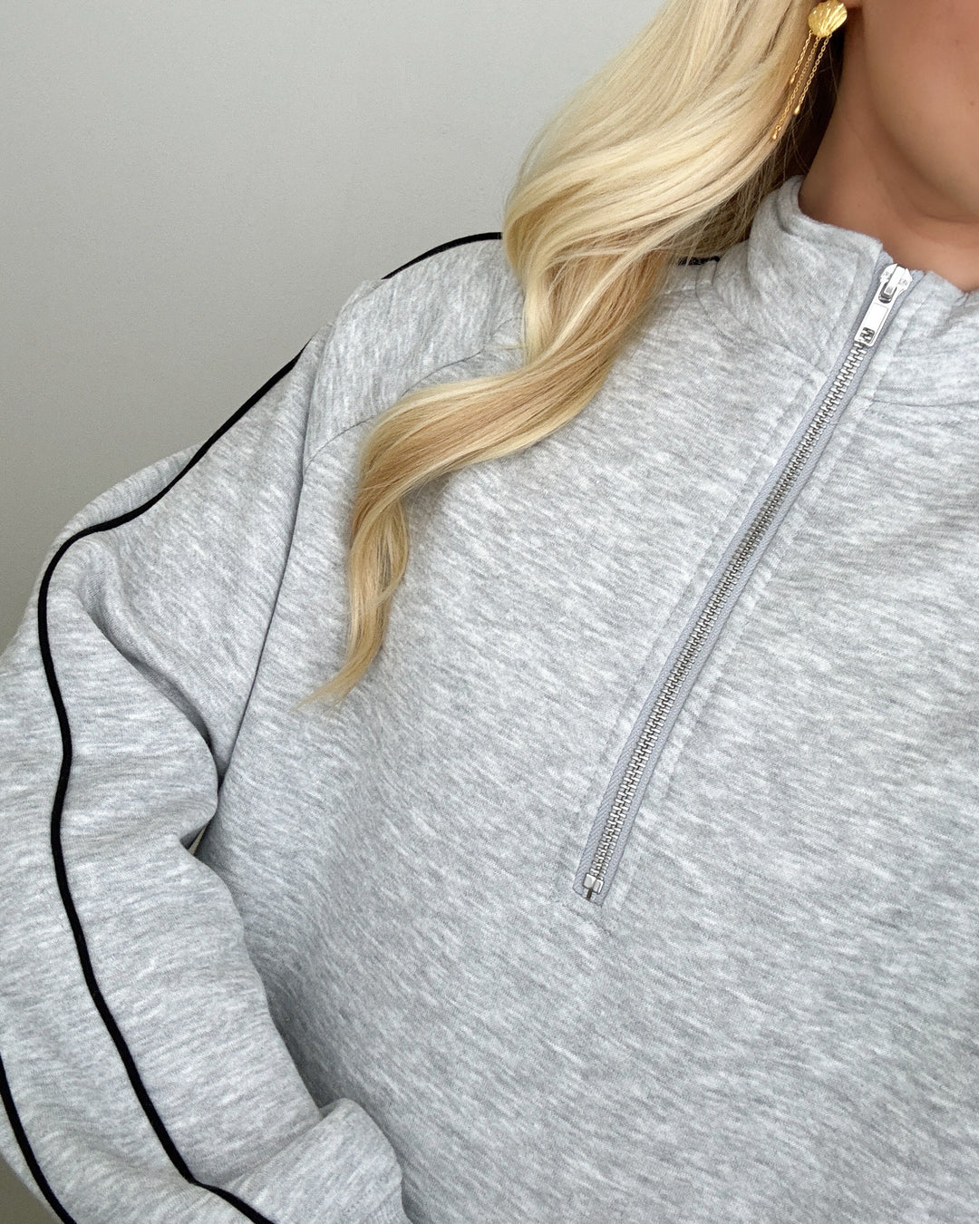 Pieces sweater chilli ls halfzip light grey melange/black pipi