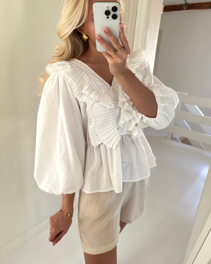 Y.A.S top runa 3/4 ruffle star white