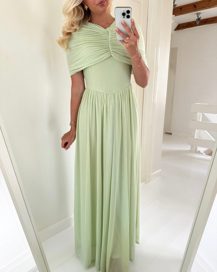 Vero Moda kjole rosetta cape detail maxi celadon green